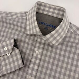 Twillory Dress Shirt Mens 15.5‎ 34/35 Grey Gingham Performance Traditional Fit